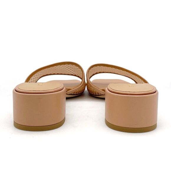 Stuart Weitzman Cayman Mesh Leather Block-Heel Mules Sand Beige Size 5.5 Sandals - Picture 9 of 16